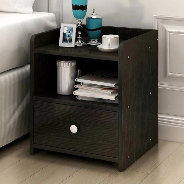 2 x Varossa Classic Bedside Table With Drawer (Black Wood)