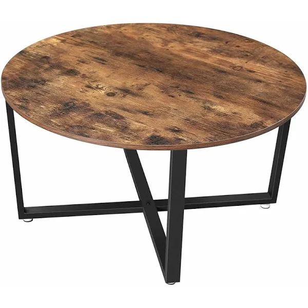 VASAGLE Round Coffee Table Rustic Brown and Black