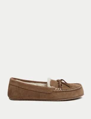 M&S Suede Moccasin Slippers - Chestnut - AU 4.5 (UK 3)