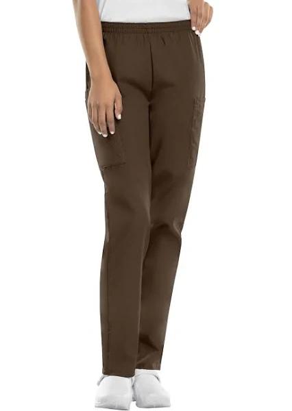 Cherokee Workwear 4200 Scrubs Pants Womens Natural Rise Tapered Pull-On Cargo Chocolate