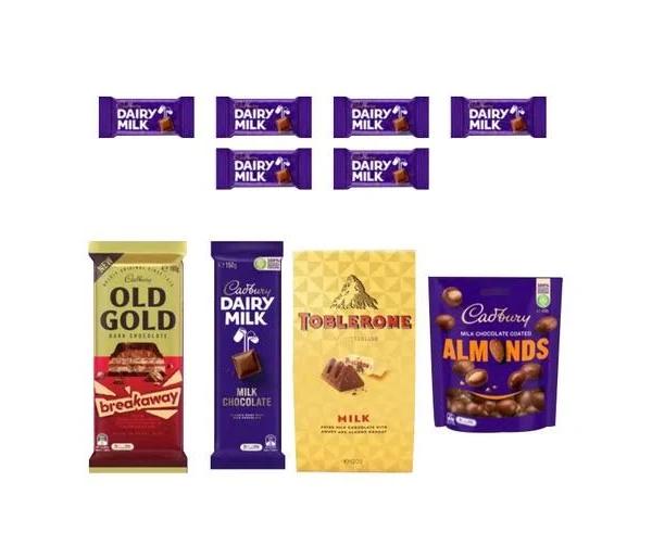 10pc Cadbury Indulgence Chocolate Showbag w Toblerone Amonds Old Gold Dark Choc