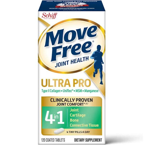 Move Free Type II Collagen, Uniflex, MSM, Manganese - Ultra Pro 4 In1 Joint Support Tablets (120 Count in A Box), Clinically Proven Joint Comfort,