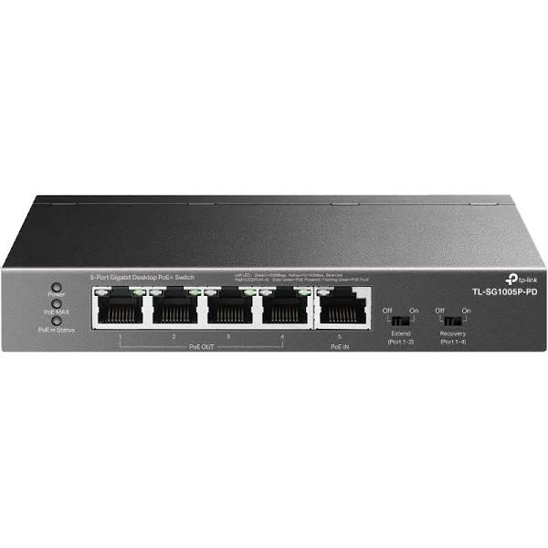 TP-Link TL-SG1005P-PD 5-Port Gigabit Desktop PoE+ Switch with 1-Port PoE++ in and 4-Port PoE+Out