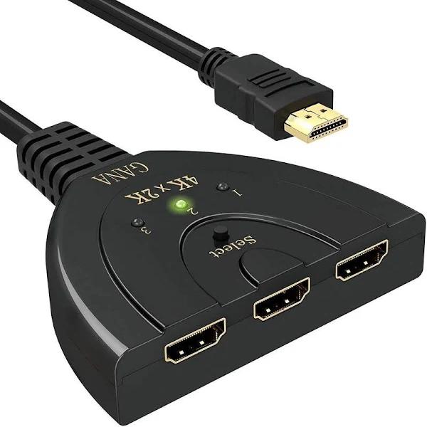 HDMI Switch,GANA 3 Port 4K HDMI Switch 3x1 Switch Splitter with Pigtail Cable Supports Full HD 4K 1080p 3D Player