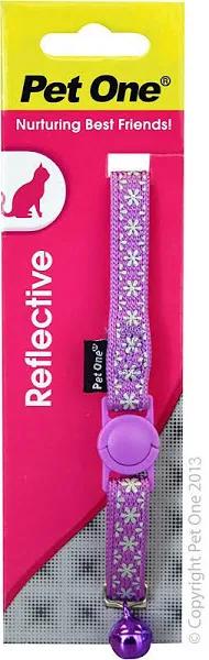 Pet One Nylon Reflective Snow Cat Collar - 15-22.5cm x 10mm - Purple