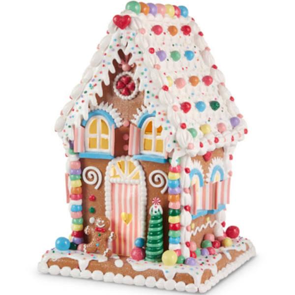 RAZ 14" Led Lighted Claydough Pastel Colored Gingerbread House Christmas Figure 3919187