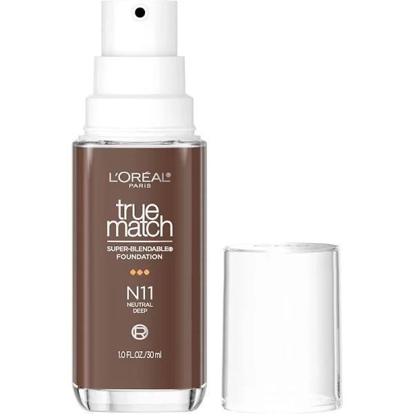 L'Oreal Paris True Match Super-Blendable Foundation, Medium Coverage Liquid Foundation Makeup with SPF 17, N11, Deep, 1 fl oz