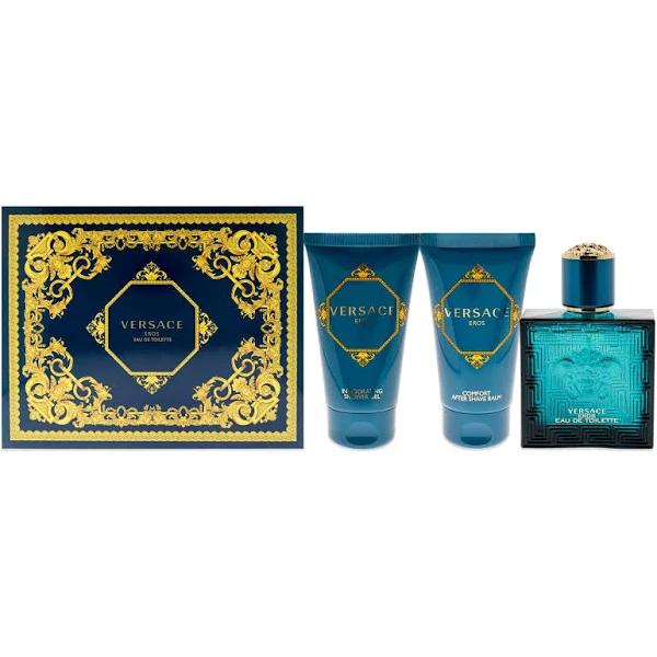 Versace Eros by Versace for Men - 3 PC Gift Set 1.7 oz EDT Spray, 1.7 oz Comfort After Shave Balm, 1.7 oz Invigorating Shower Gel