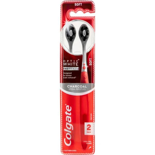 Colgate Optic White Charcoal Toothbrush Soft 2 Pack