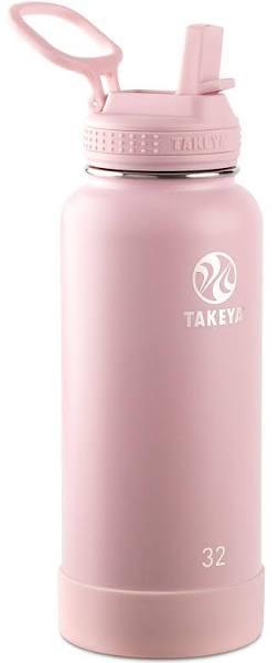 Takeya Actives Insulated Stainless Steel Water Bottle with Straw Lid, 32 oz, Blush