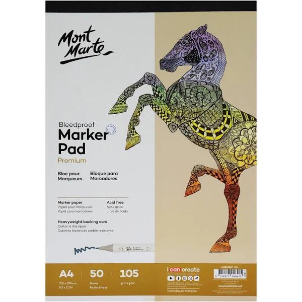 Mont Marte Bleedproof Marker Pad 105gsm 50 Sheets A4