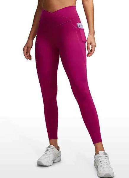 CRZ Yoga Butterluxe Womens Crossover Waist Leggings with Pockets 25" Magenta Purple / XS