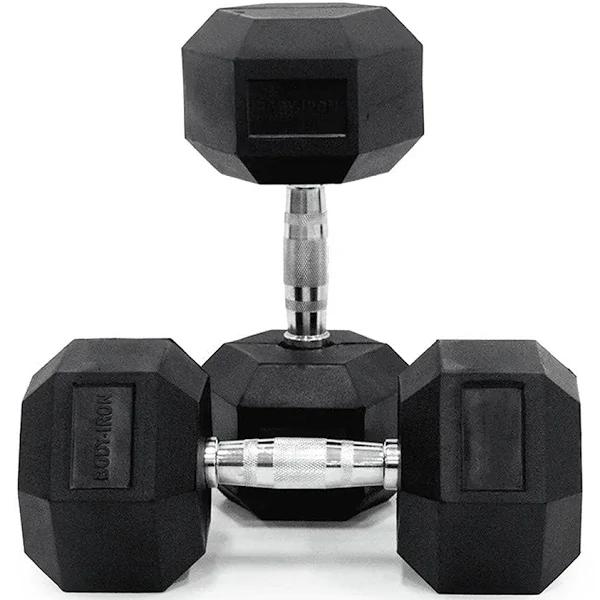 32.5 kg Body Iron Commercial Rubber Hex Dumbbell Pair