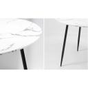 Oikiture 110cm Dining Table Round Wooden Table with Marble Effect Metal Legs White