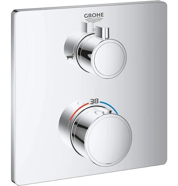 GROHE Grohtherm Thermostatic Bath Mixer Trim Set to Control Shower and Bath Filling Functions, Concealed Installation, Chrome, 24080000