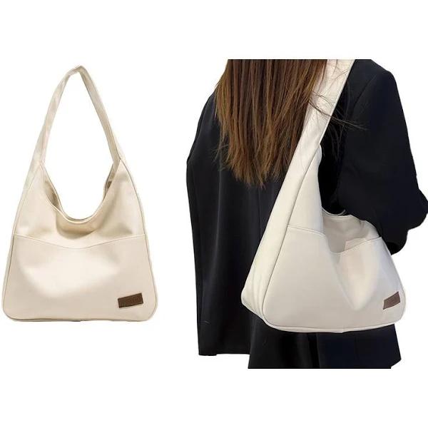 PU Leather Work Shoulder Bag Large Tote Bags for Women Bucket Handbag White - AfterPay & zipPay Available