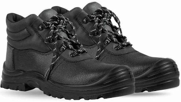 Black Tradies Outdoor Safety Leather Steel Toe Cap Lace-up Work