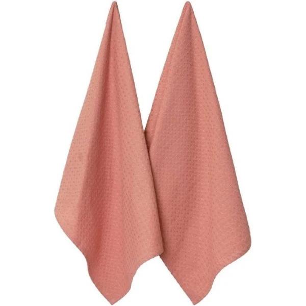 J Elliot Home Waffle Set of 4 Cotton Tea Towels 50 x 70 cm Clay Pink