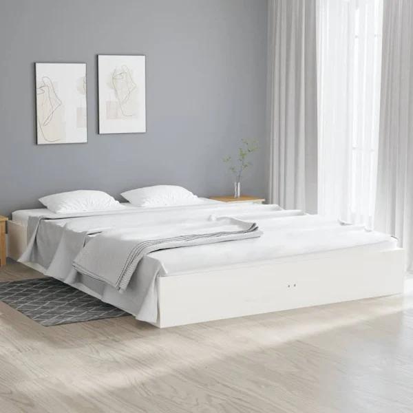 Bed Frame White Solid Wood 183x203 cm King Size