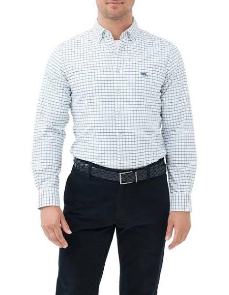 Rodd & Gunn Gunn Check Oxford 3 Long Sleeve Sports Fit Shirt in Blue M