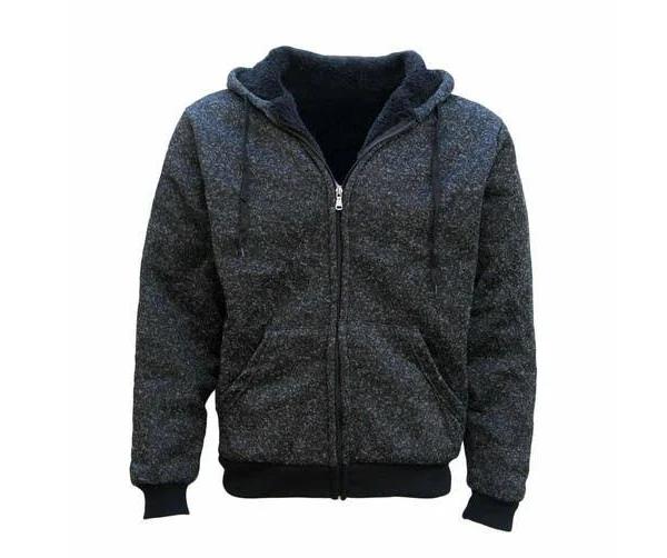 Men Thick Zip Up Hooded Hoodie W Winter Sherpa Fur Jumper Coat Jacket Sweater - Black