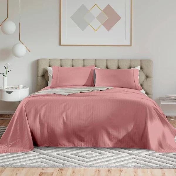 Kensington 1200 Thread Count 100% Egyptian Cotton Sheet Set Stripe - Super King - Desert Rose