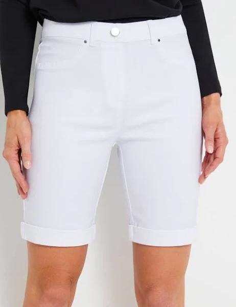 Rivers - Womens White Shorts - Summer - Elastane Clothing - Mid Thigh High Waist - Bike - Bermuda - Rolled Hem - Casual Work Wear - Comfort Fashion