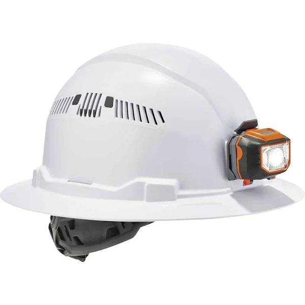 Ergodyne - 60156 Vented Hard Hat With Light, Full Brim Style, Ratchet Suspension, Class C, Skullerz 8973LED, White