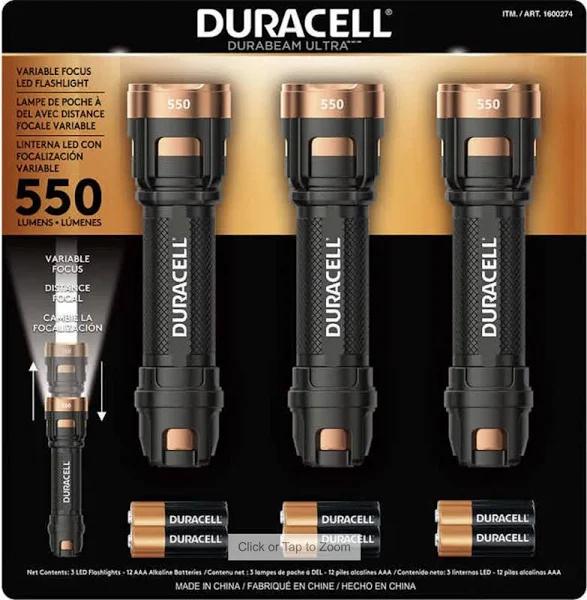 Duracell Ultra 550 Lumens Aluminum Flashlight 12 AAA Batteries Included (3 Pack)