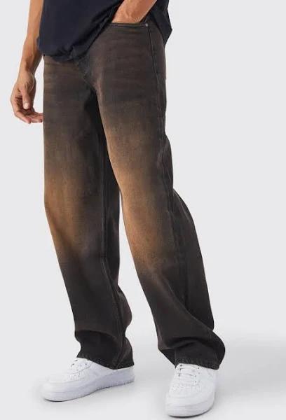 Mens Brown Baggy Rigid Washed Jeans