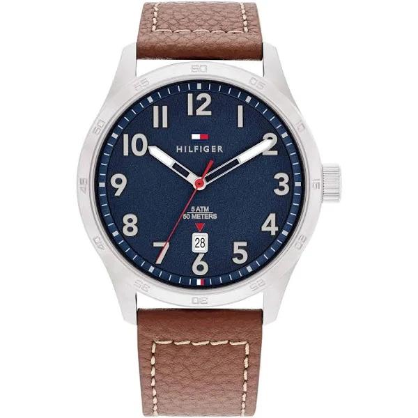 Tommy Hilfiger Brown Leather Navy Dial Men's Watch - 1710559