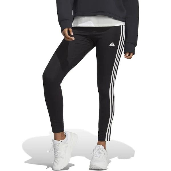 adidas-Essentials 3-Stripes High-Waisted Single Jersey Leggings-Women-Black / White-S