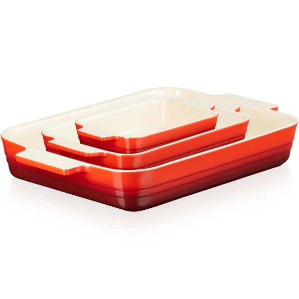 Le Creuset Stoneware Rectangular Dish Set of 3 Cerise