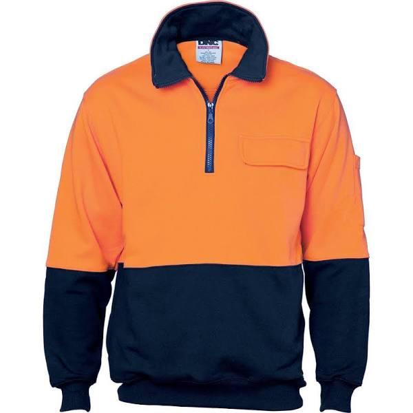 DNC HiVis Two Tone 1/2 Zip Cotton Fleecy Windcheater - Orange/Navy - XS