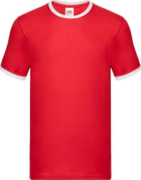 Fruit of The Loom Mens Ringer Contrast T-Shirt Red/White L Cotton Mens T-Shirt