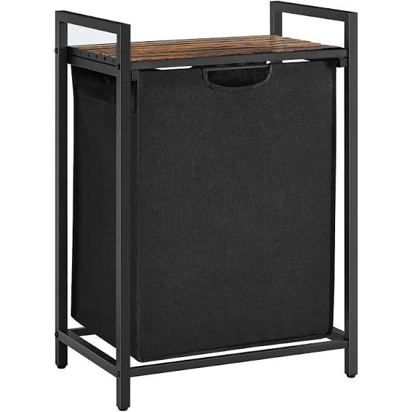 VASAGLE Laundry Hamper with Shelf and Pull-out Bag 65L Rustic Brown and Black