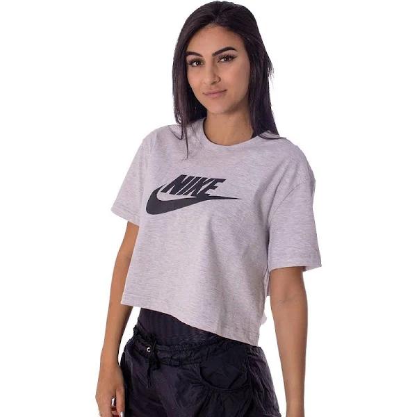 Nike Women's Nike Sportswear Essential Icon Futura Crop Tee (Birch Heather/Black) M