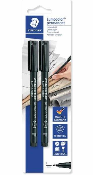 Staedtler 318-9BK2DA Lumocolor Permanent Pen Fine 0.6mm Black - Blistercard 10