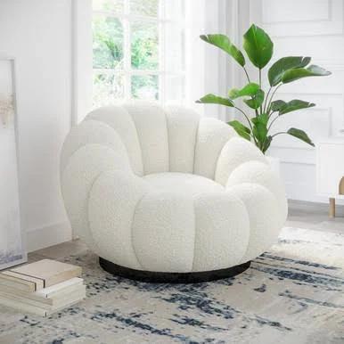 Beare Boucle Swivel Accent Chair - Cream White