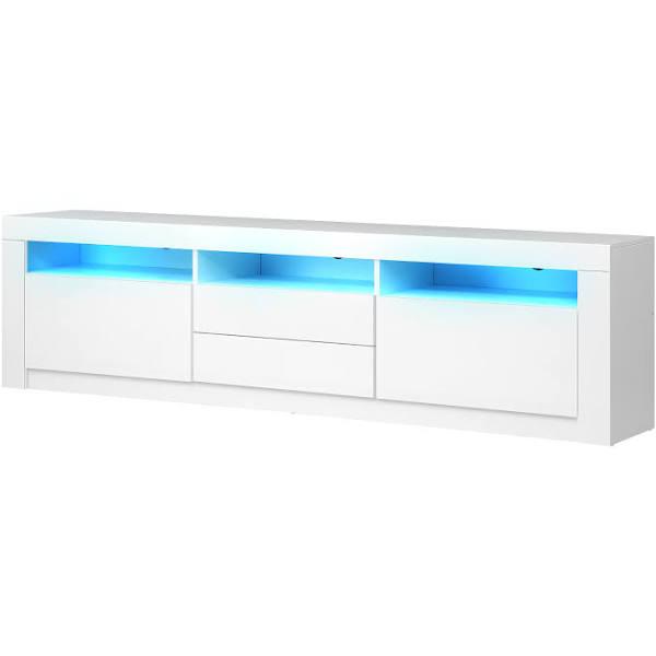 Oikiture TV Cabinet Entertainment Unit Stand RGB LED Gloss Furniture White 180cm