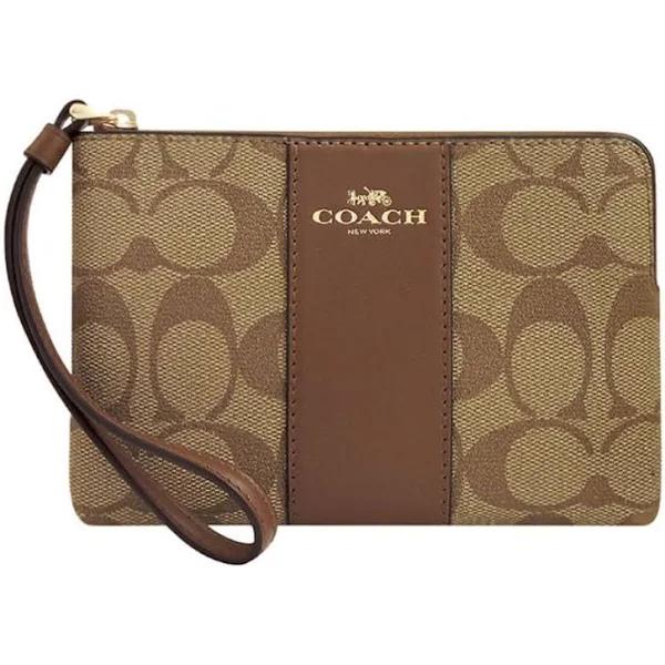 Coach Bags | Coach Corner Zip Wristlet in Signature Canvas | Color: Brown/Tan | Size: Os | Sophiemask's Closet