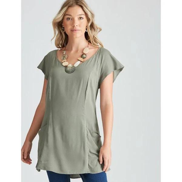 Katies Woven Pocket Tunic Top - Size 8 - Womens - Olive