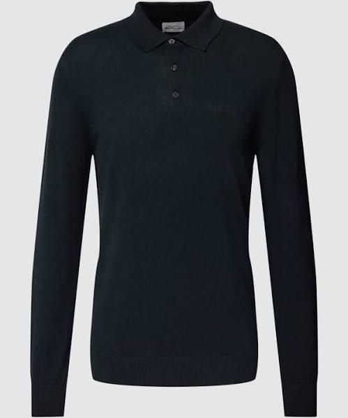 Ben Sherman Signature Long Sleeve Knitted Polo in Black L