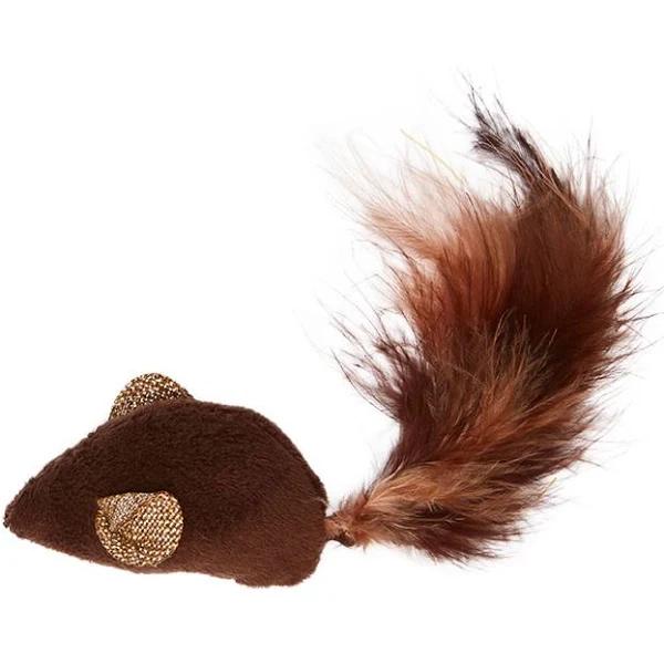 All Day Mouse with Feather Tail Cat Toy Brown