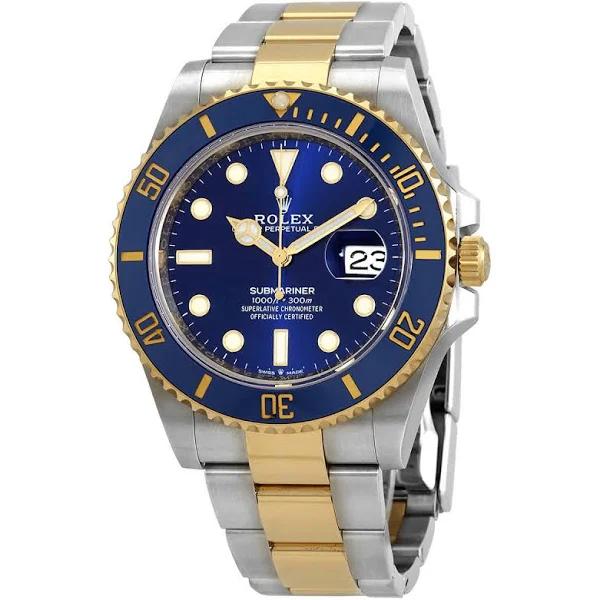 Mens Submariner Stainless Steel with 18kt Yellow Gold Rolex Oyster Blue Dial Watch - Rolex