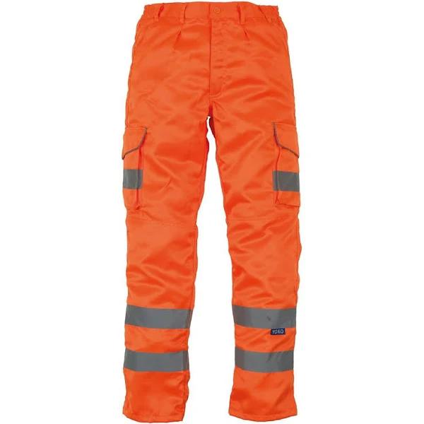 Yoko Mens Hi-Vis Cargo Trousers with Knee Pad Pockets Orange Trousers