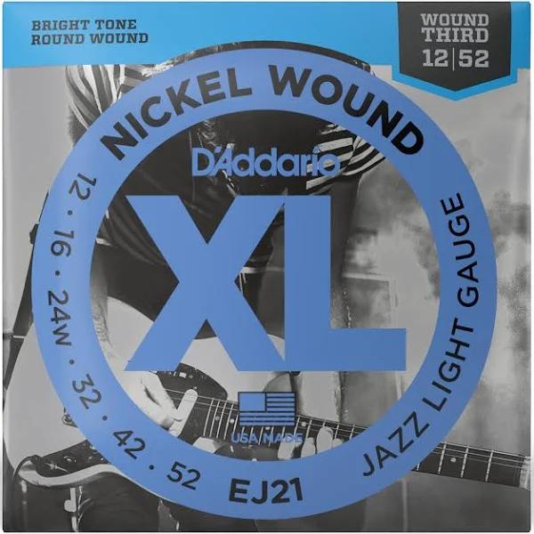 D'Addario EJ21 Nickel Wound Electric Guitar Strings Jazz Light 12-52