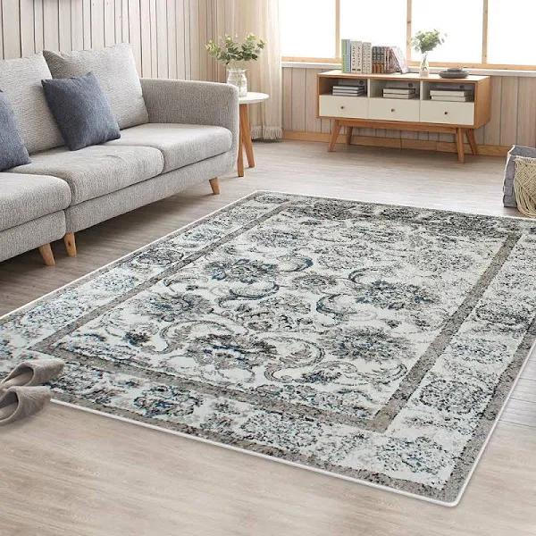 Blue Cream Evanna Vintage-Style Floor Area Traditional Soft Rug Carpet