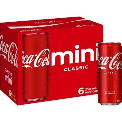 Coca - Cola Classic Soft Drink Mini Cans 250ml x 6 Pack