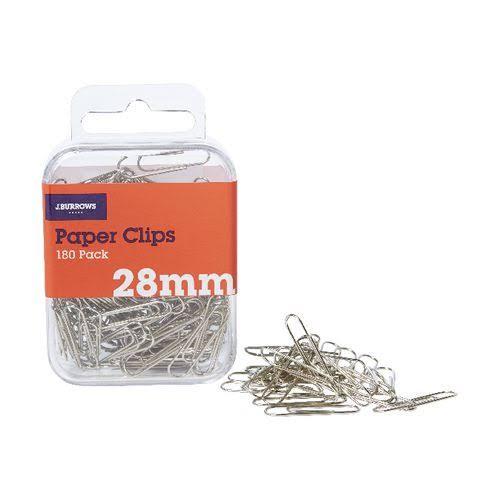 J.Burrows 28mm Paper Clips Silver 180 Pack